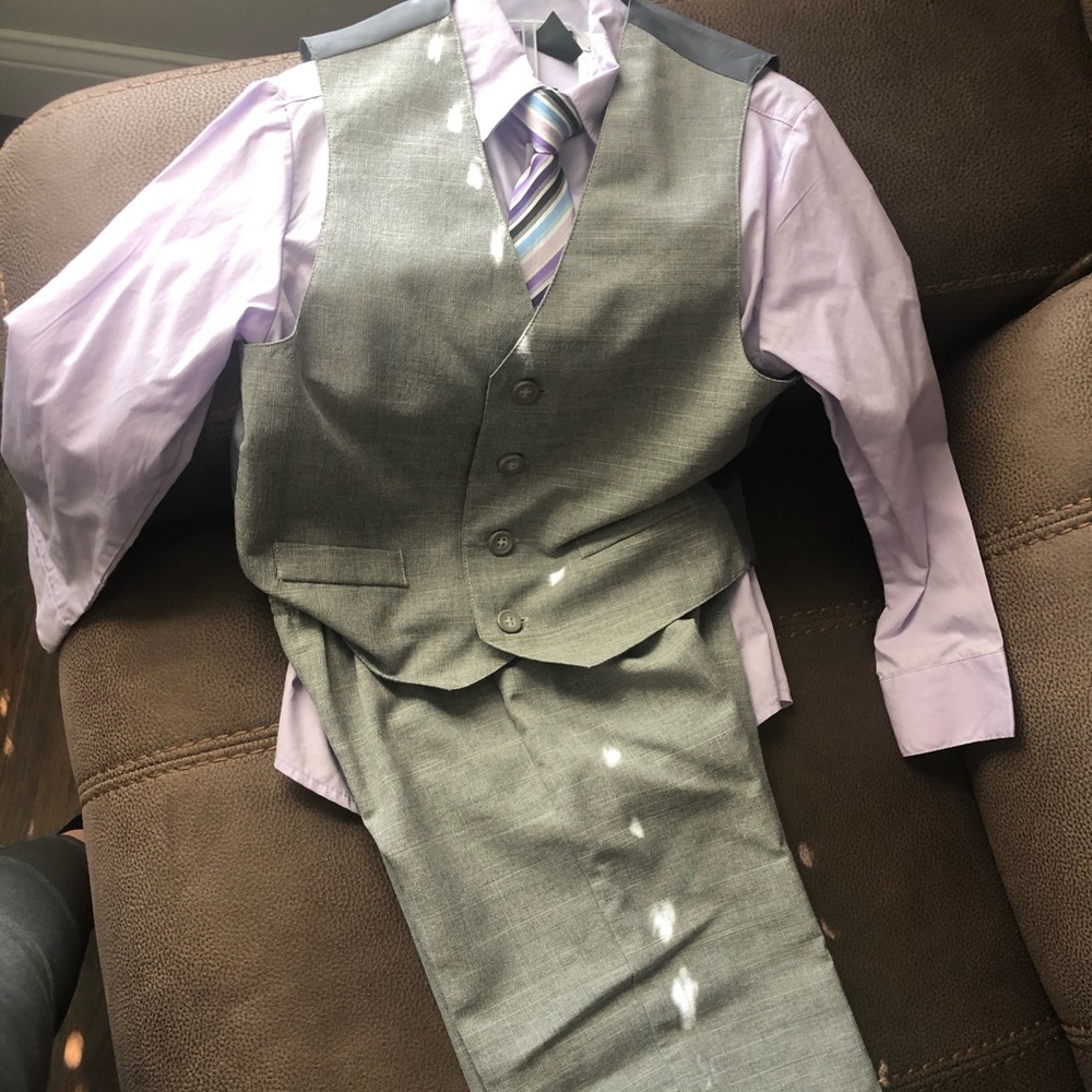 Boys Lilac shirt w/gray vest and slacks